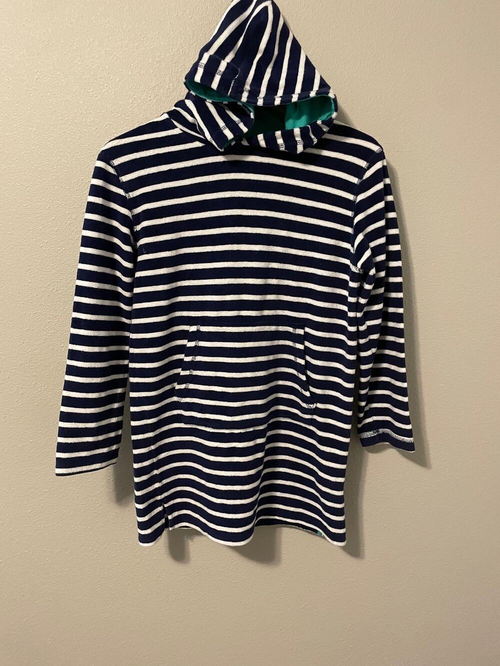 Mini Boden Hooded Terry Toweling Swim Cover Up Dress Girls Size 11-12y Stripe